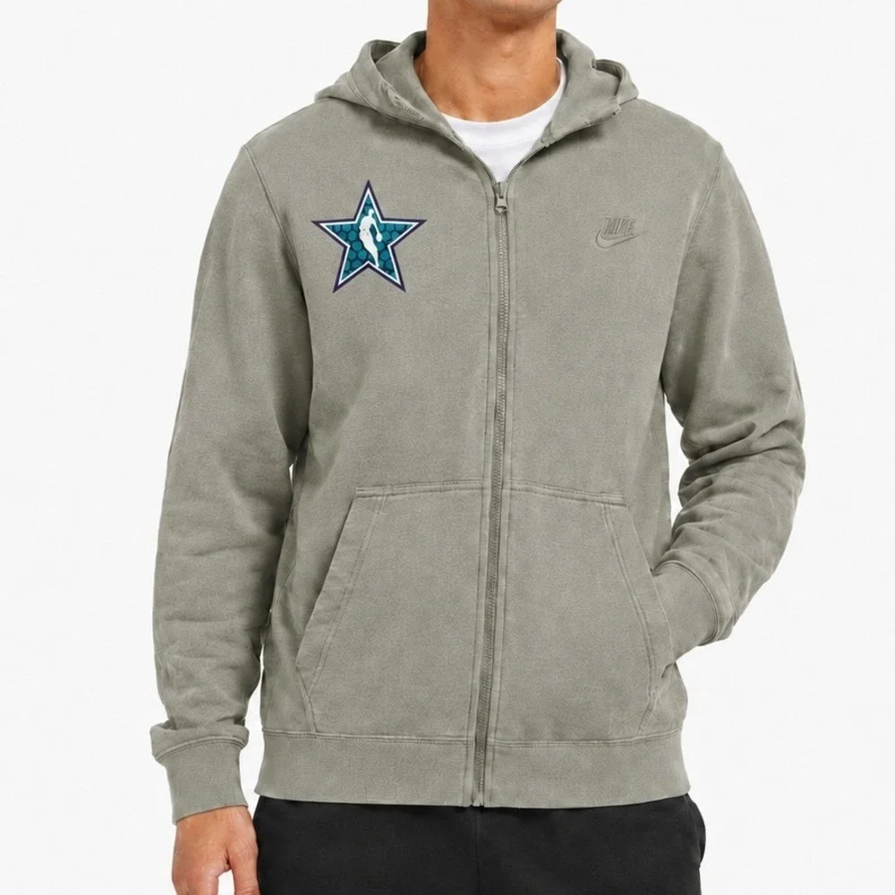 Nike Hoodie Men Small Sage Green NBA All Star Full Zip Slub Knit Sportswear